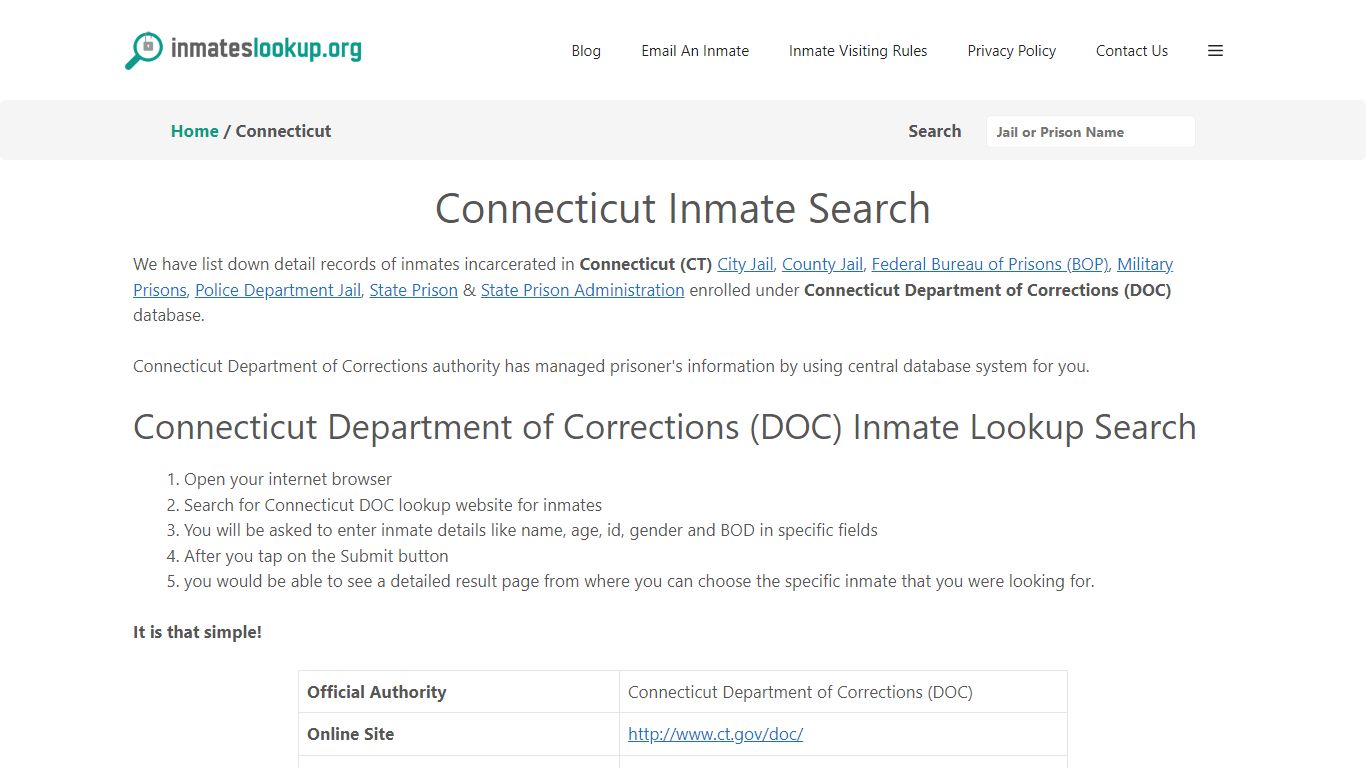 Connecticut Inmate Lookup & Search - Connecticut Department of ...