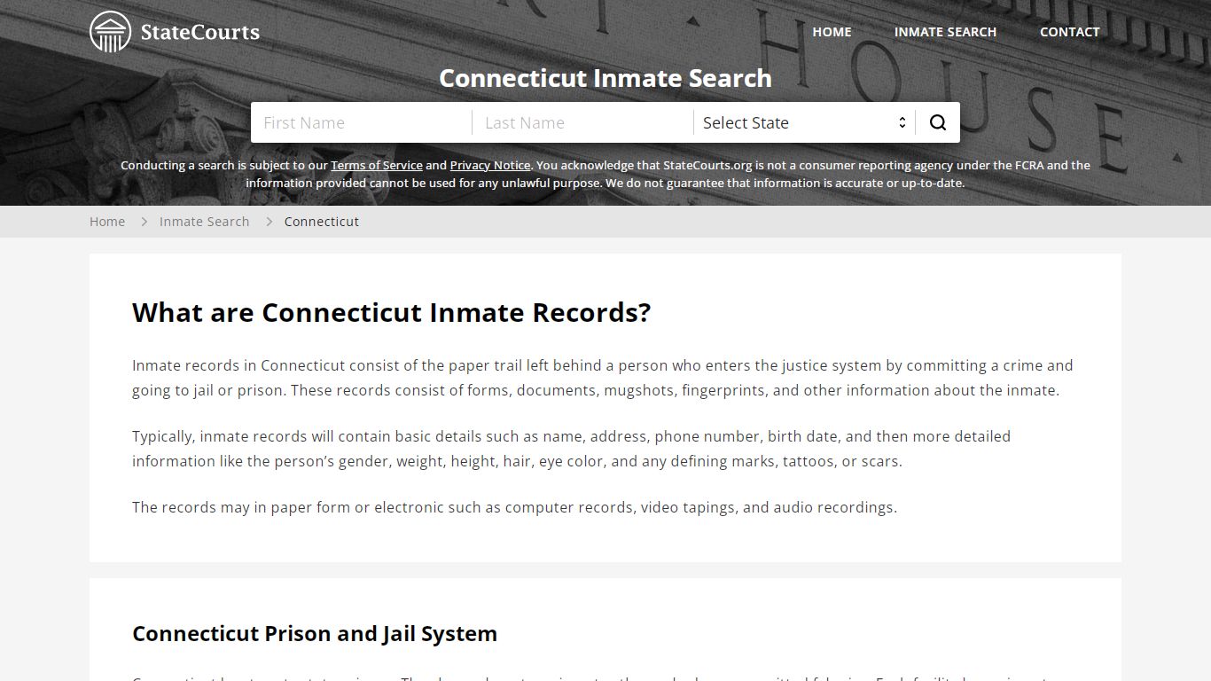 Connecticut Inmate Search, Prison and Jail Information - StateCourts
